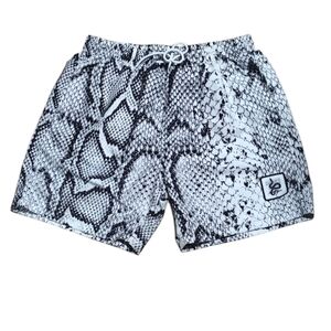 Men's Shein Black and White Snake Print Swim Shorts
